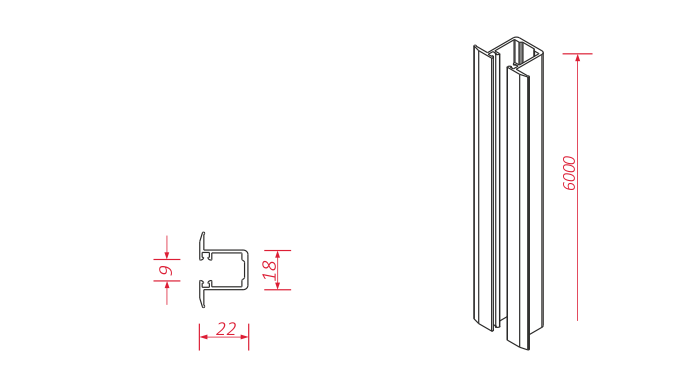 Rysunek techniczny prowadnicy pojedynczej do żaluzji fasadowych CleverBox CB PG 12