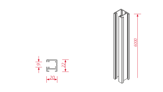 Rysunek techniczny prowadnicy pojedynczej do żaluzji fasadowych CleverBox CB PG 13